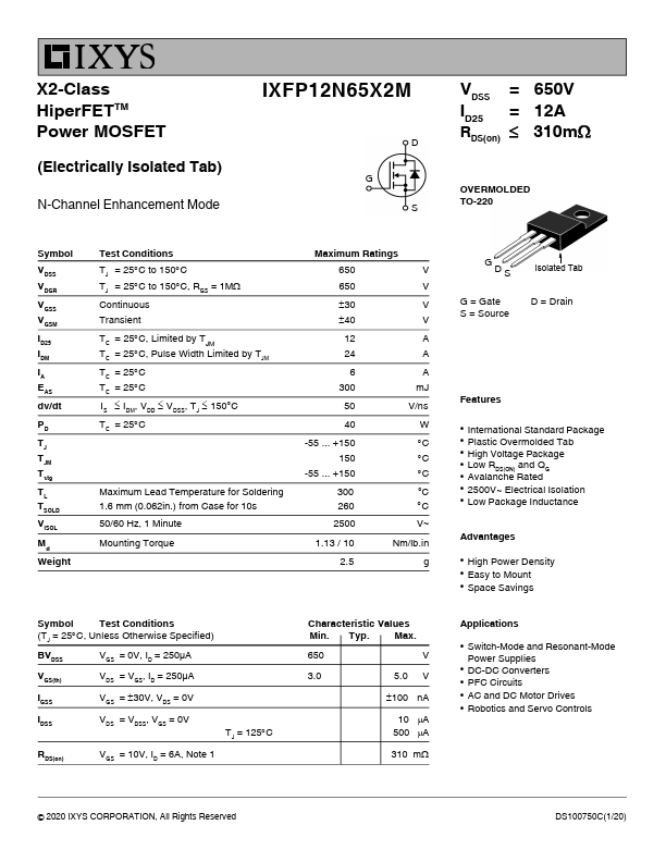 IXFP12N65X2M