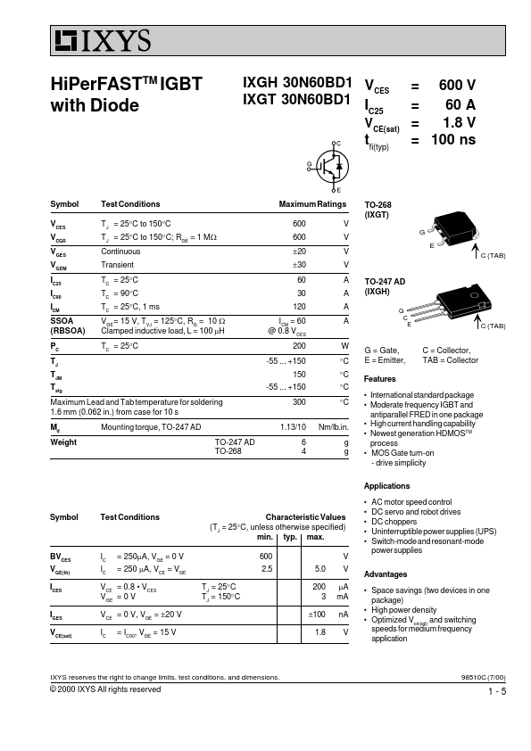 IXGT30N60BD1