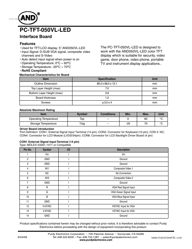 PC-TFT-050VL-LED