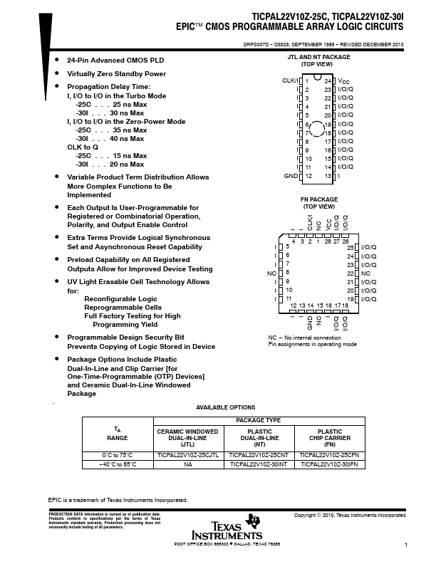 TICPAL22V10Z-30I