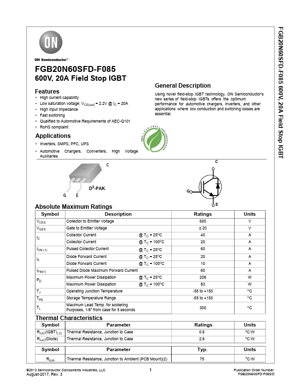 FGB20N60SFD-F085