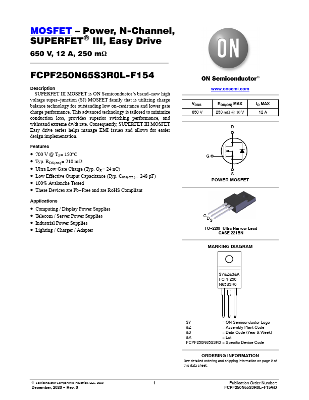 FCPF250N65S3R0