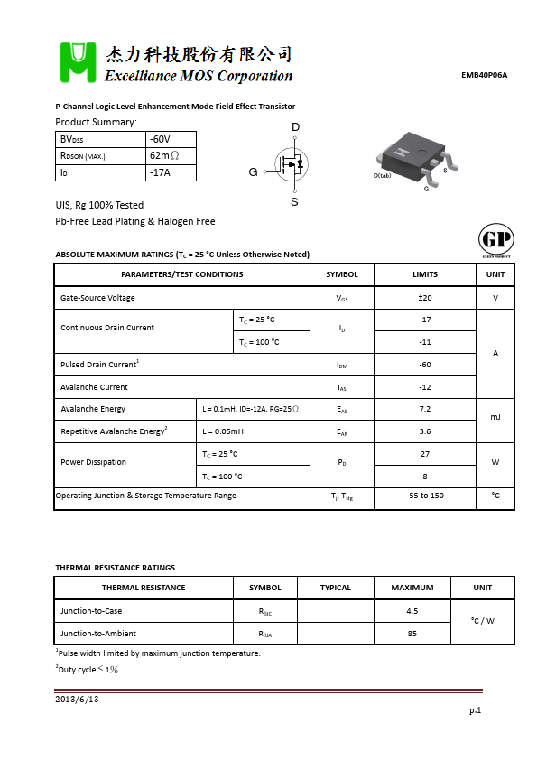 EMB40P06A