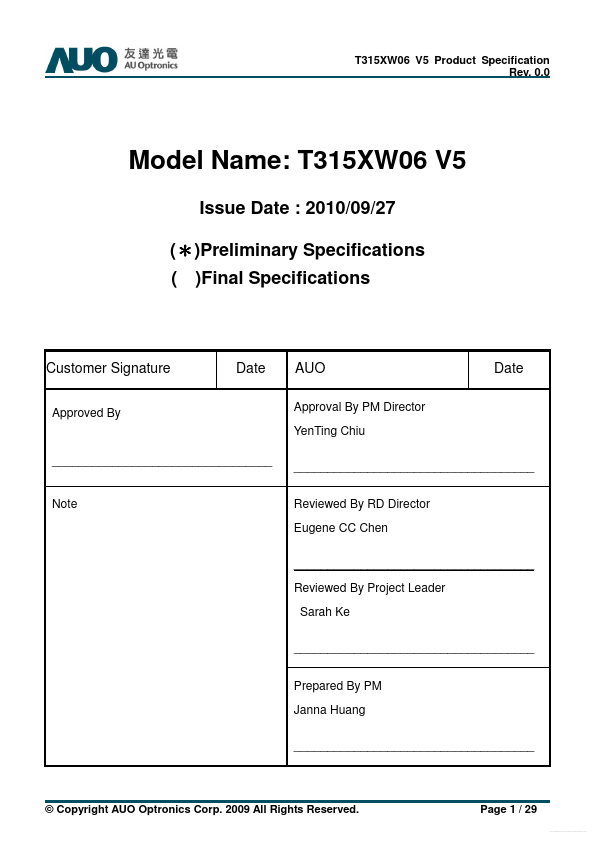 T315XW06-V5