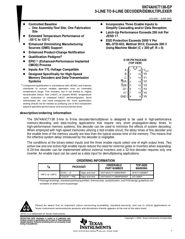 SN74AHCT138-EP