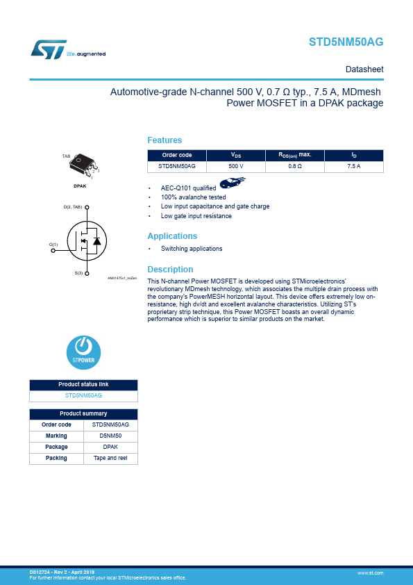 STD5NM50AG