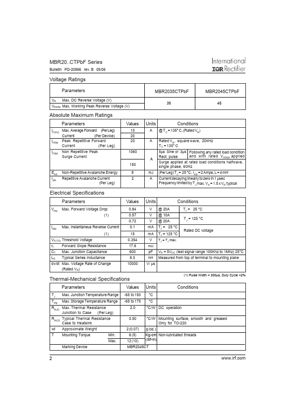 MBR2035CTPbF