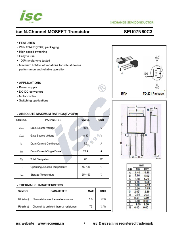 SPU07N60C3