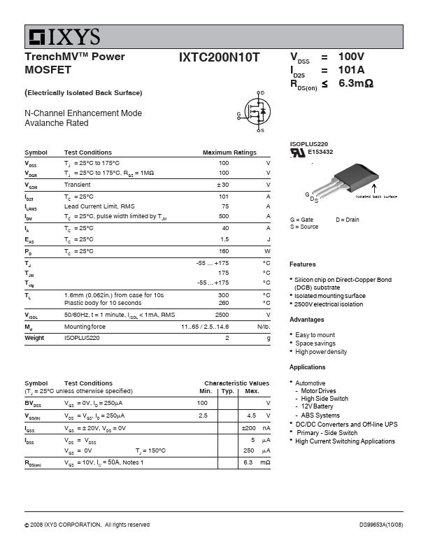 IXTC200N10T