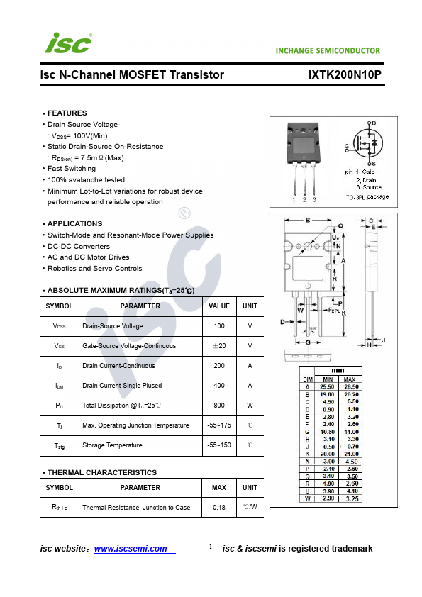 IXTK200N10P