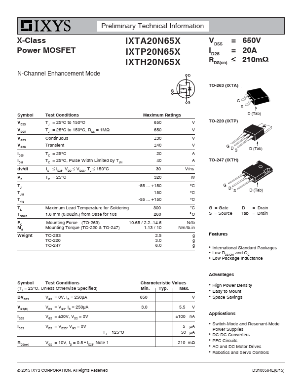 IXTA20N65X