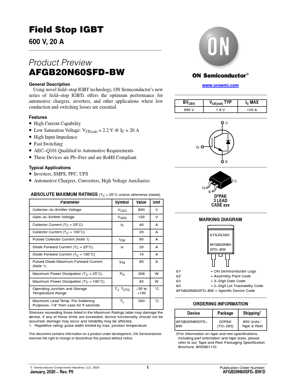 AFGB20N60SFD-BW