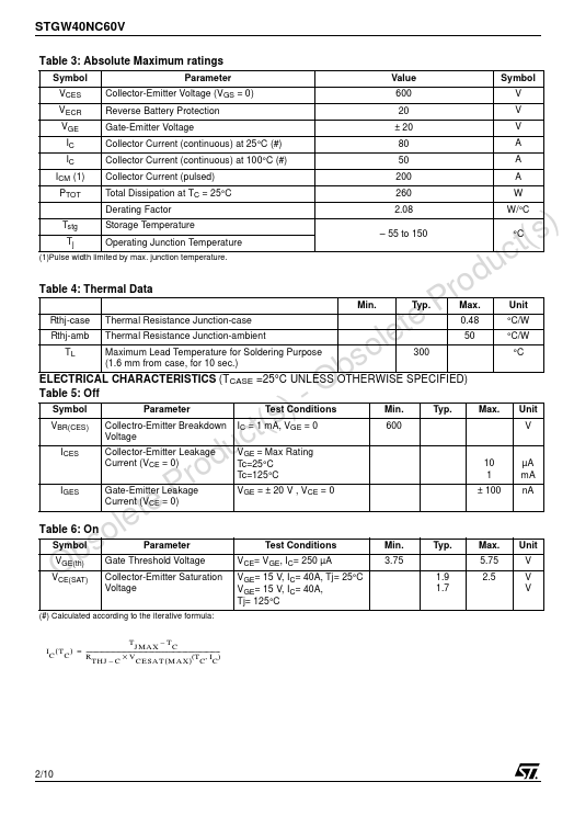 STGW40NC60V