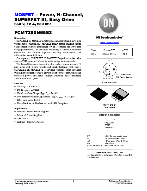 FCMT250N65S3