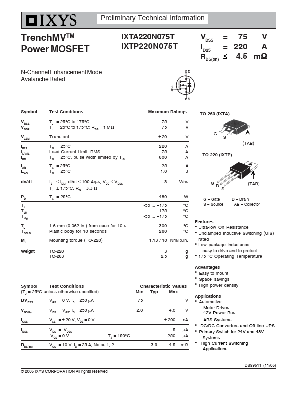 IXTA220N075T