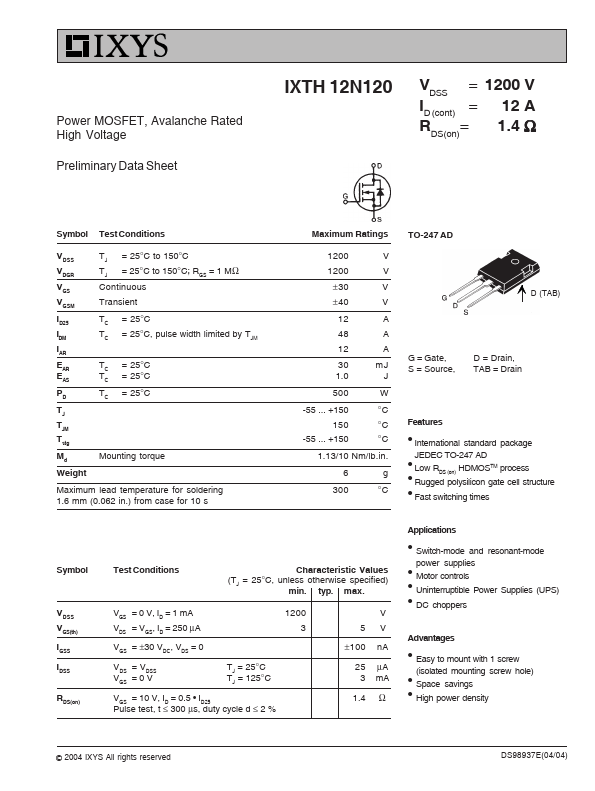 IXTH12N120