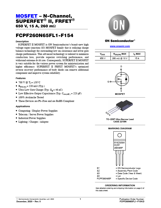 FCPF260N65F