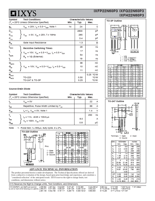 IXFP22N60P3