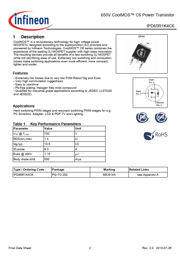 IPD65R1K4C6