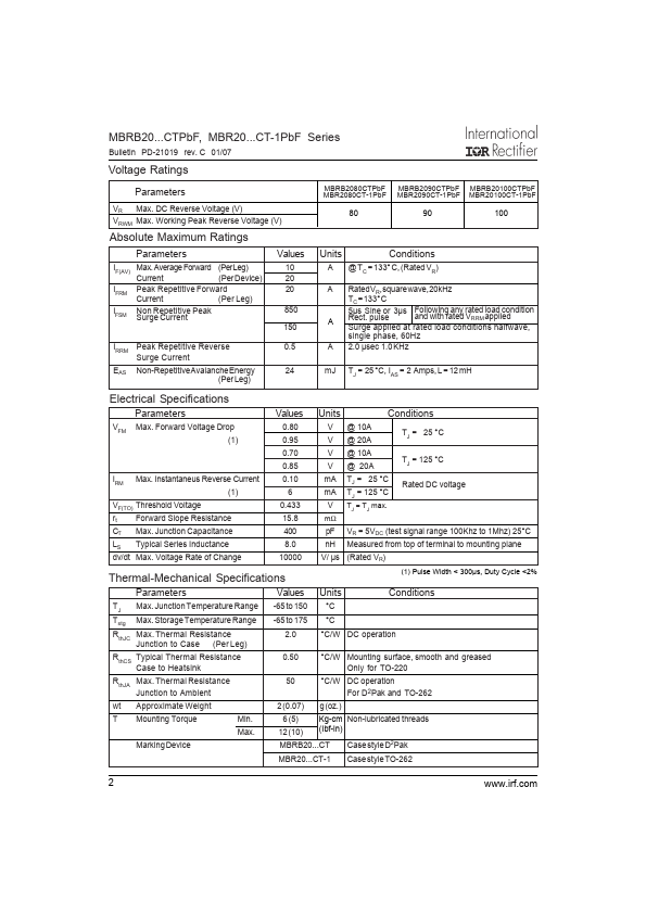 MBR2080CT-1PbF