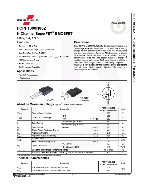 FCPF1300N80Z