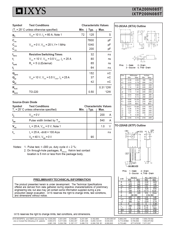 IXTA200N085T