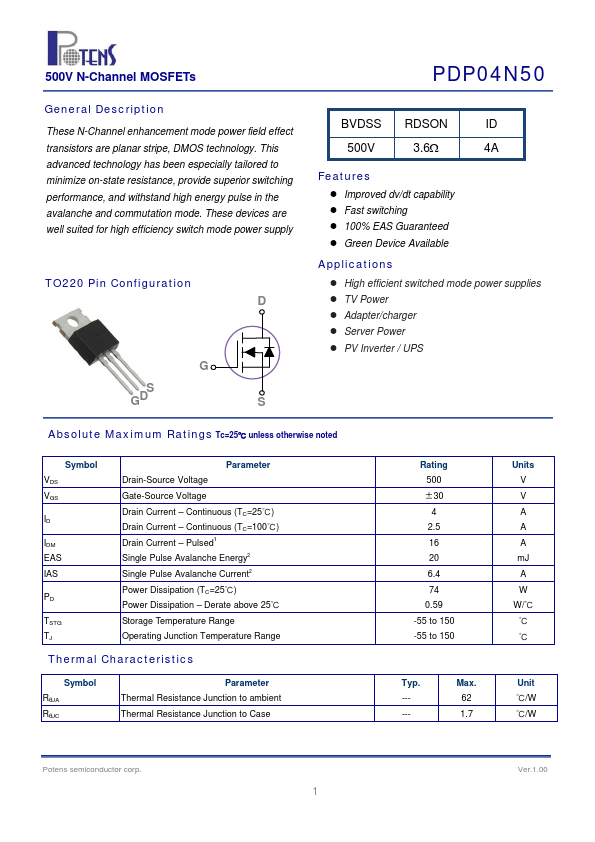 PDP04N50