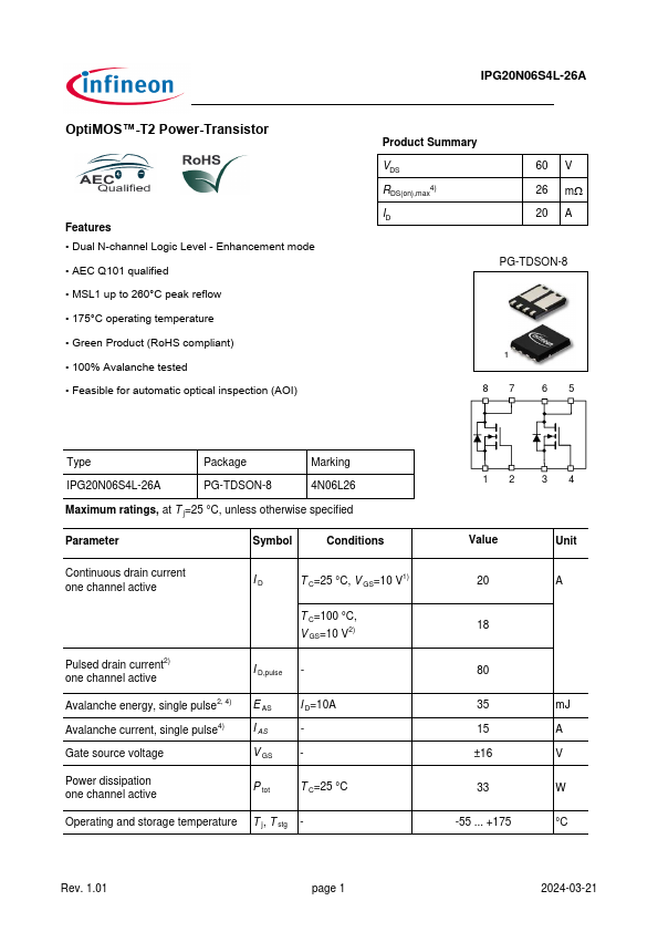 IPG20N06S4L-26A