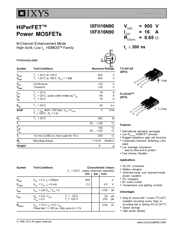 IXFX16N90