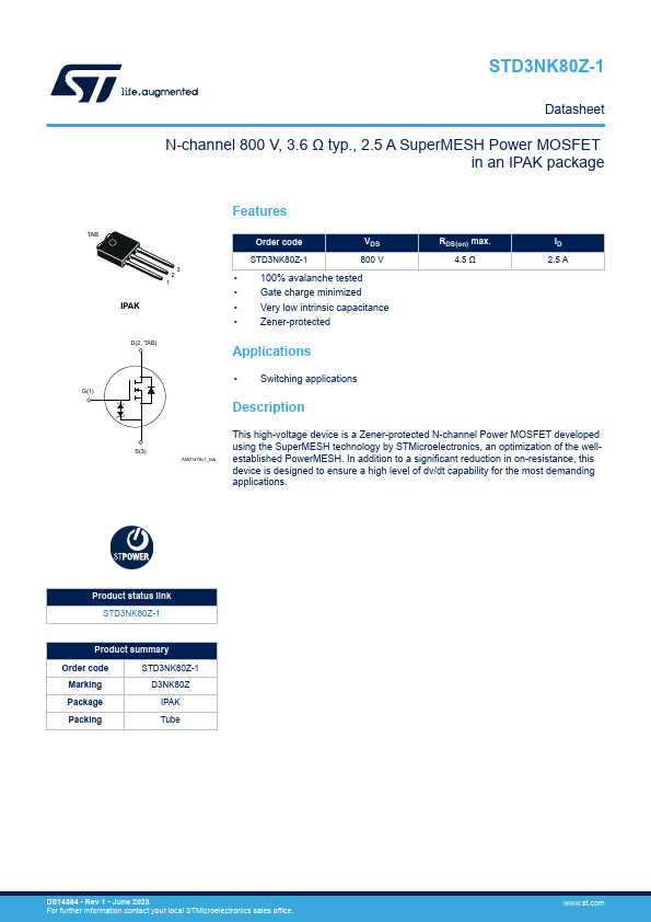 STD3NK80Z-1