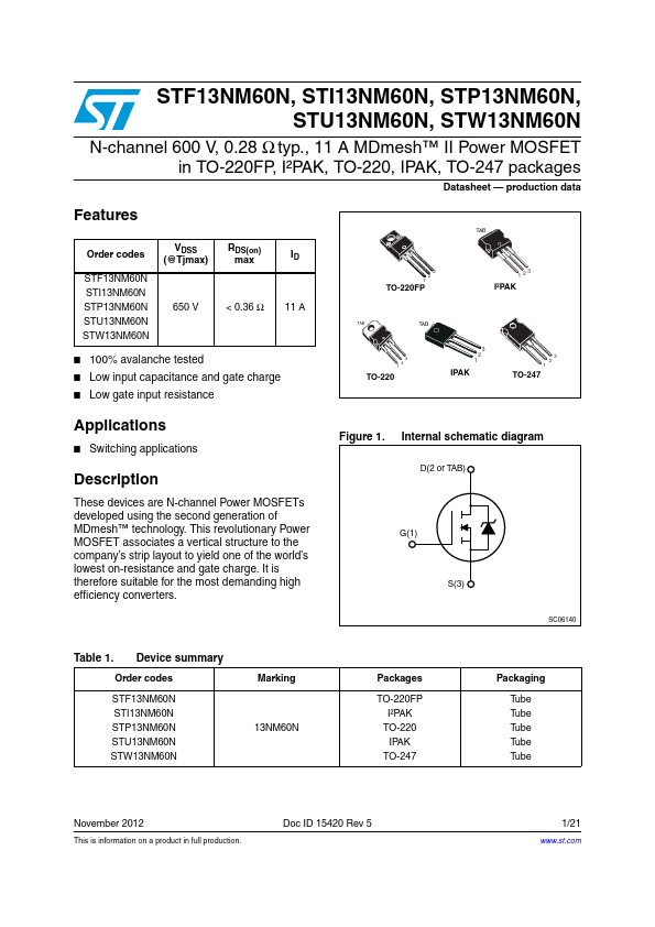 STW13NM60N