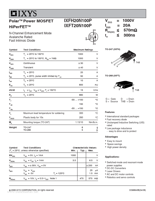 IXFT20N100P