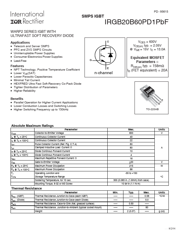 IRGB20B60PD1PBF