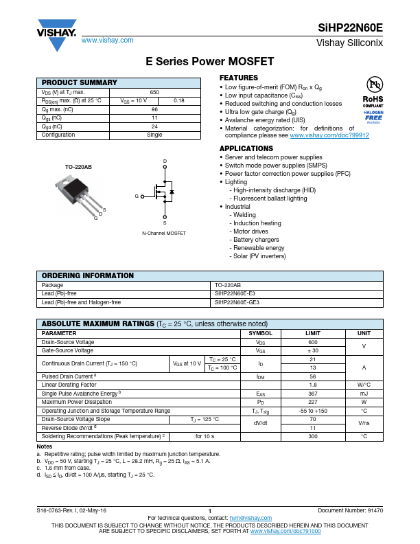 SiHP22N60E