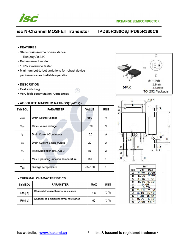 IPD65R380C6