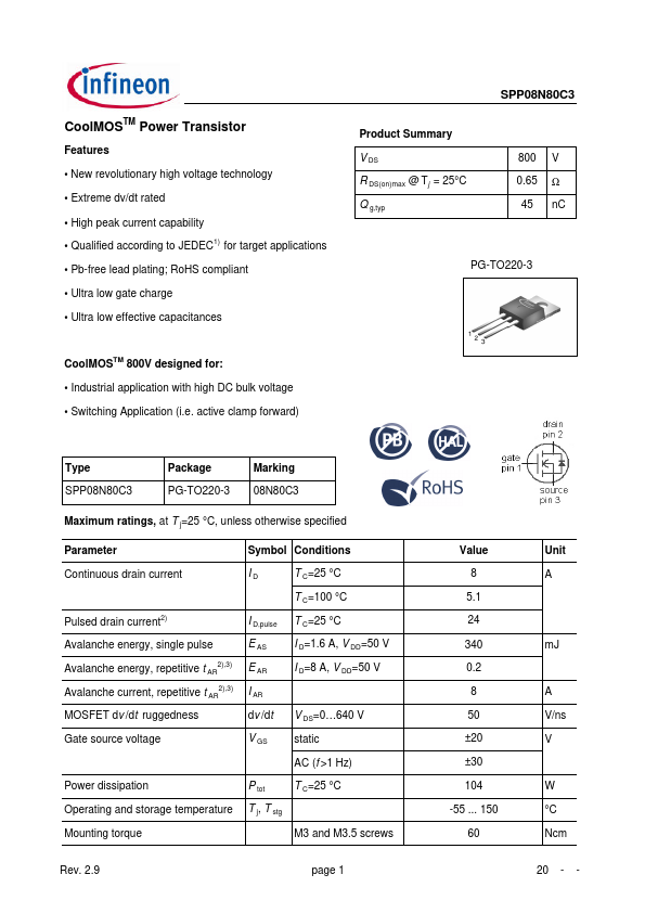 SPP08N80C3