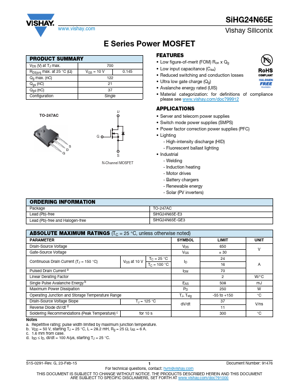 SIHG24N65E