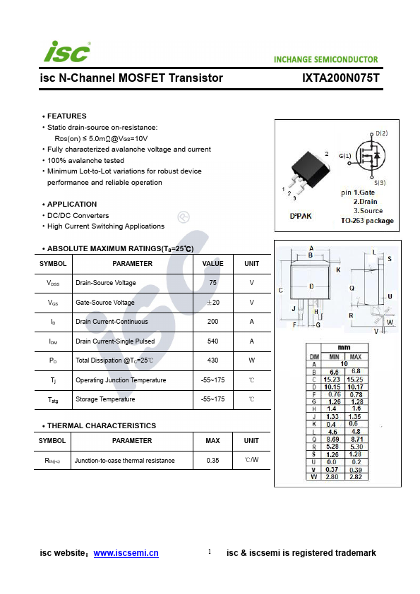 IXTA200N075T