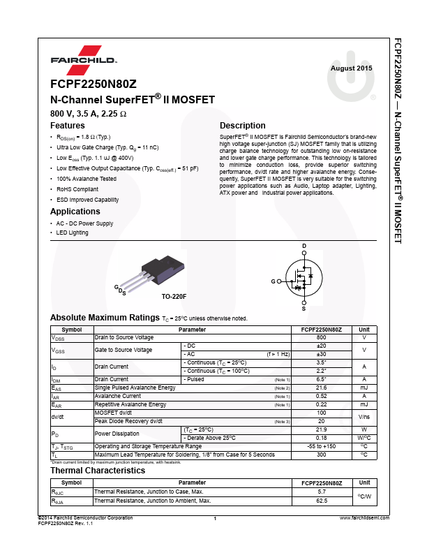 FCPF2250N80Z