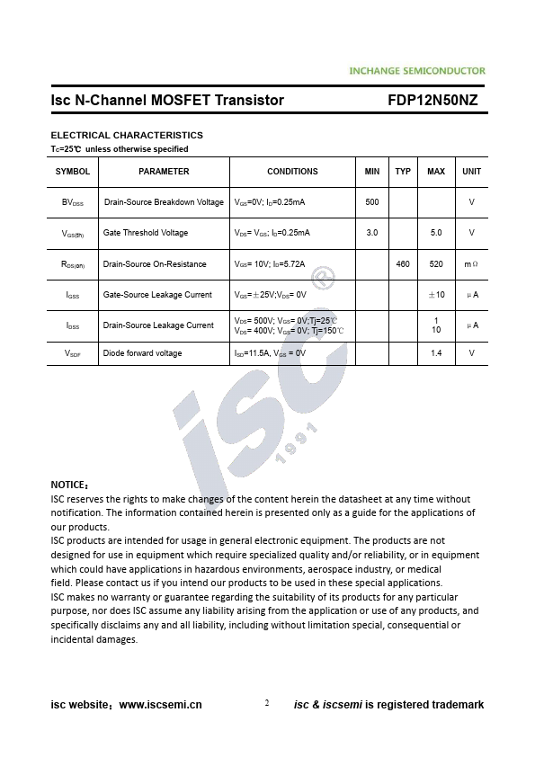 FDP12N50NZ