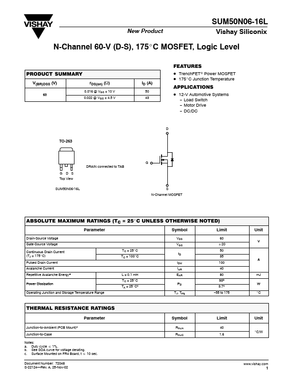 SUM50N06-16L