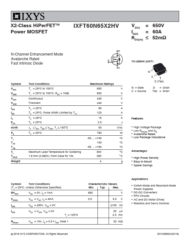 IXFT60N65X2HV