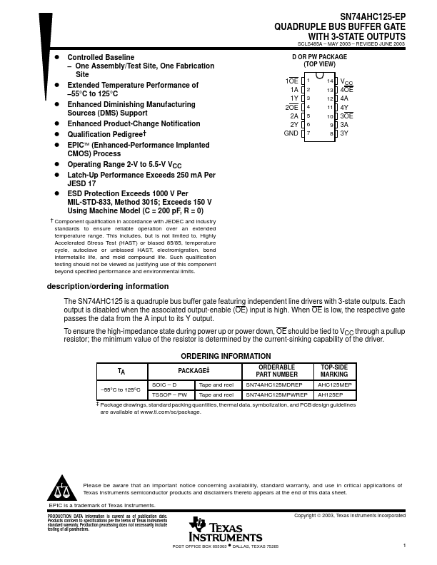 SN74AHC125-EP