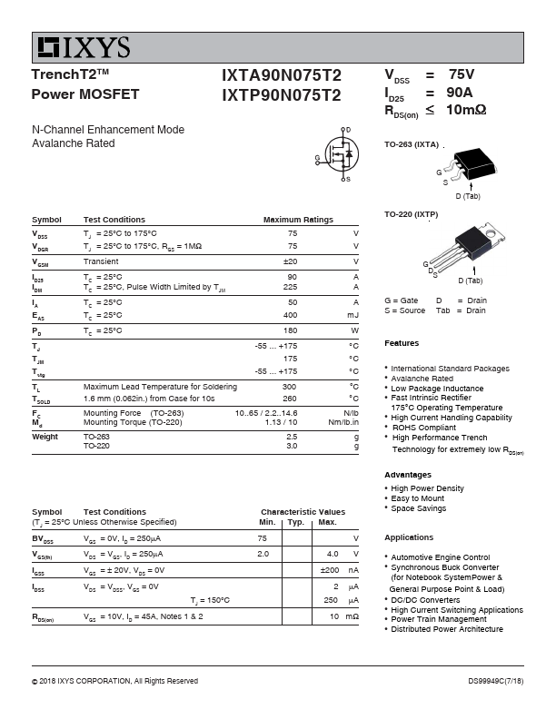 IXTA90N075T2