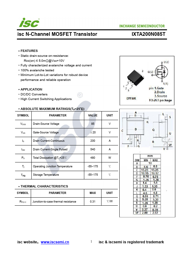 IXTA200N085T