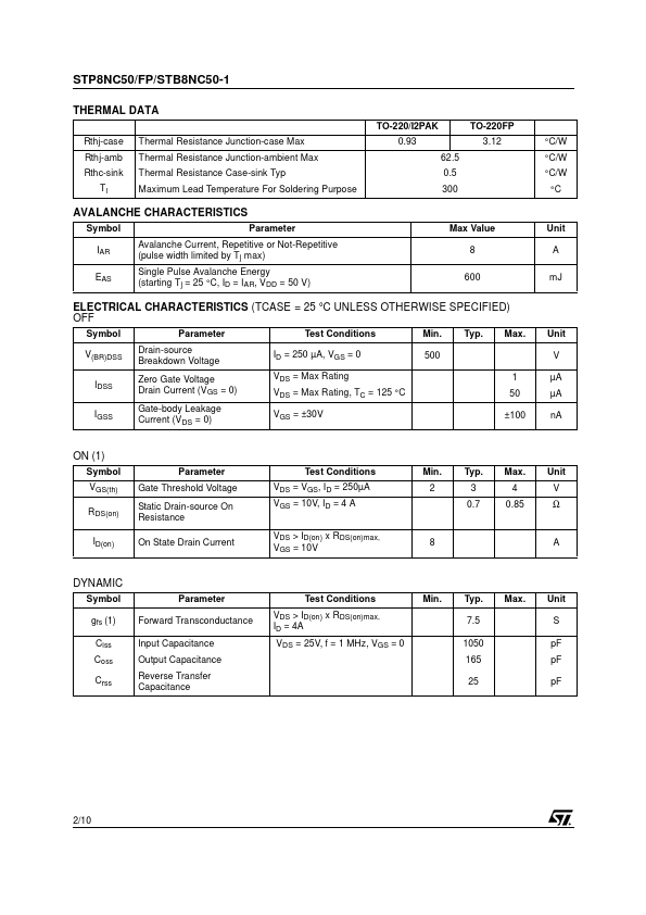 STP8NC50FP