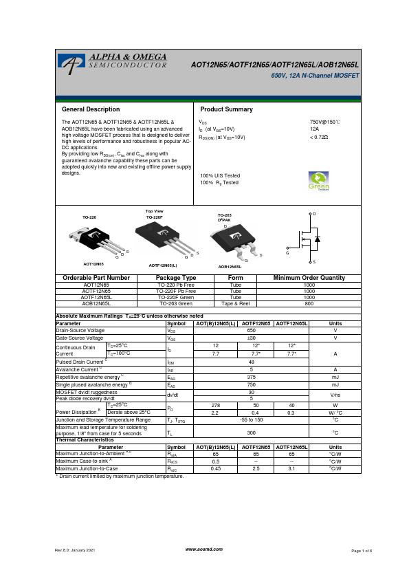 AOTF12N65L