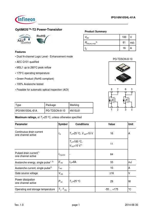 IPG16N10S4L-61A