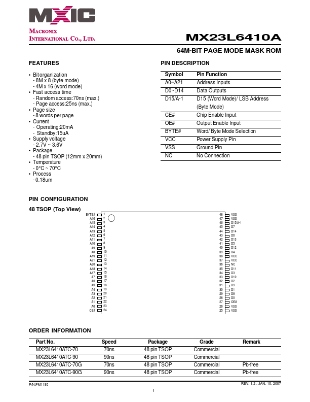 MX23L6410ATC-70G