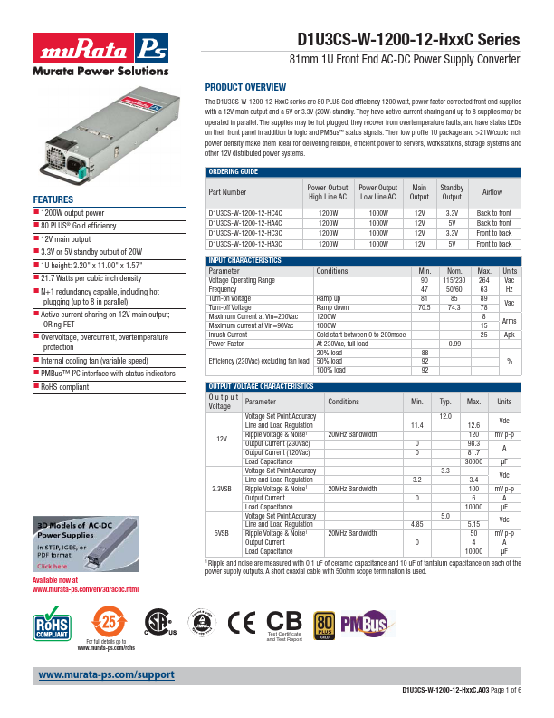 D1U3CS-W-1200-12-HA3C